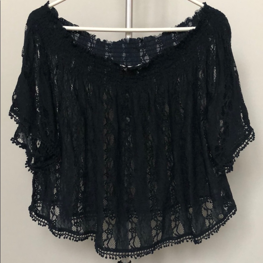 Abercrombie & Fitch Navy Blue Lace Off The Shoulder Top Size Small